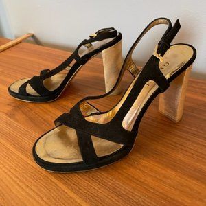 Gucci Black Suede & Wood Heels Size 8